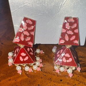 Elegant Red and Pink Enamel Earrings